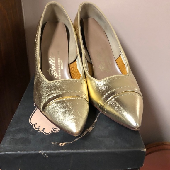 Vintage 1960's shoes Balli heels gold rockabilly with original box Size 6.5 - Picture 2 of 15